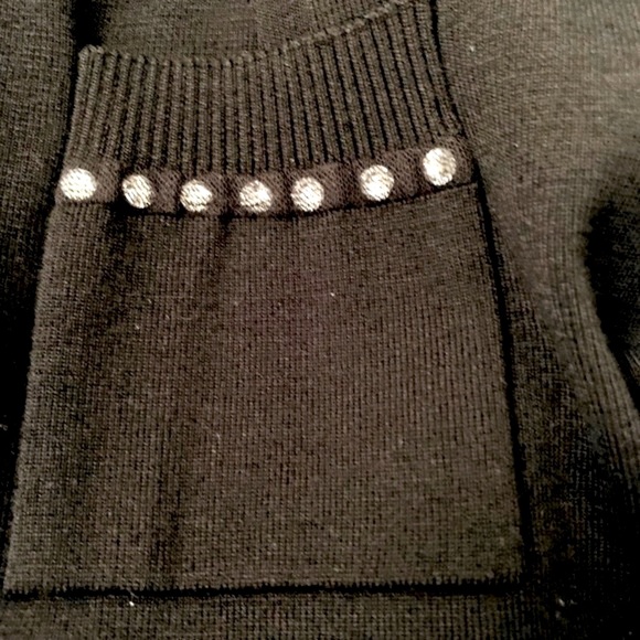 Sonia Rykiel warm soft black wool knit skirt at knee shiny rhinestones on pocket - Picture 5 of 8
